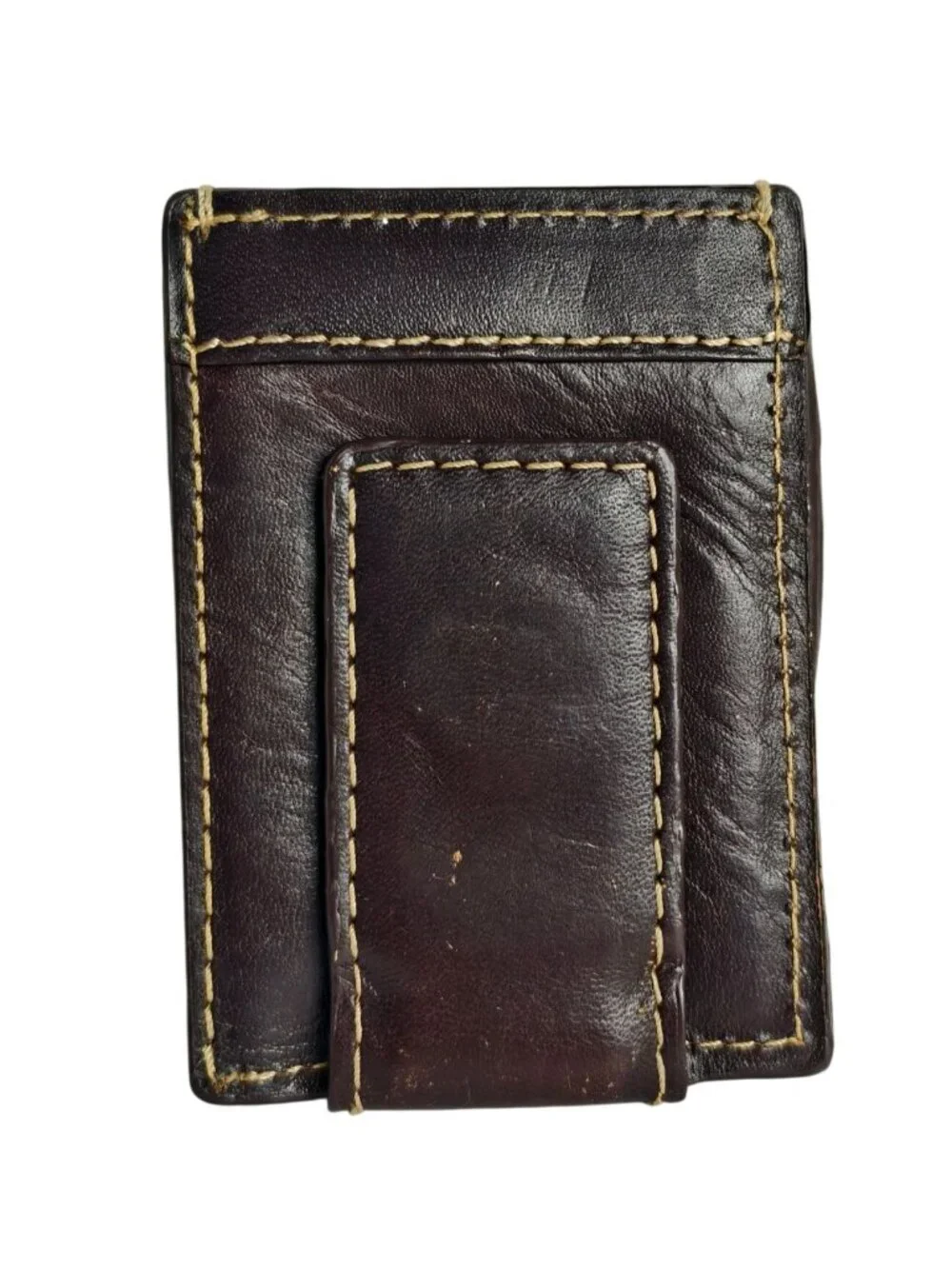 Mens Leather Slim Wallet With Money Clip Card Slots Brown Minimalist Design